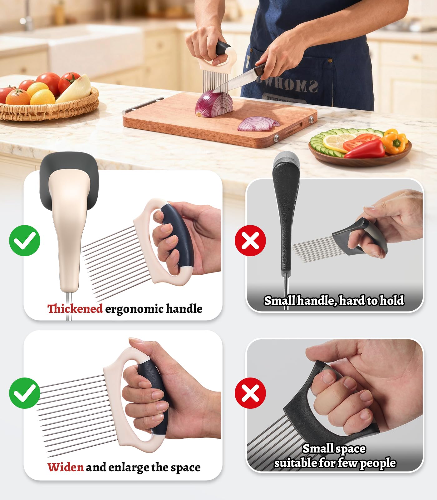 Large Onion Slicer Holder, Stainless Steel Onion Holder for Slicing, Onion Cutter Vegetable Chopper Tool with 14 Sharp Prongs for Slicing of Potato Avocados & Meat, Cooking Gadgets Tool for Fruit Prep