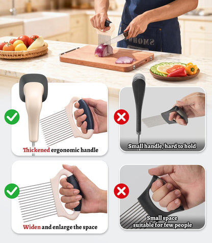 Large Onion Slicer Holder, Stainless Steel Onion Holder for Slicing, Onion Cutter Vegetable Chopper Tool with 14 Sharp Prongs for Slicing of Potato Avocados & Meat, Cooking Gadgets Tool for Fruit Prep
