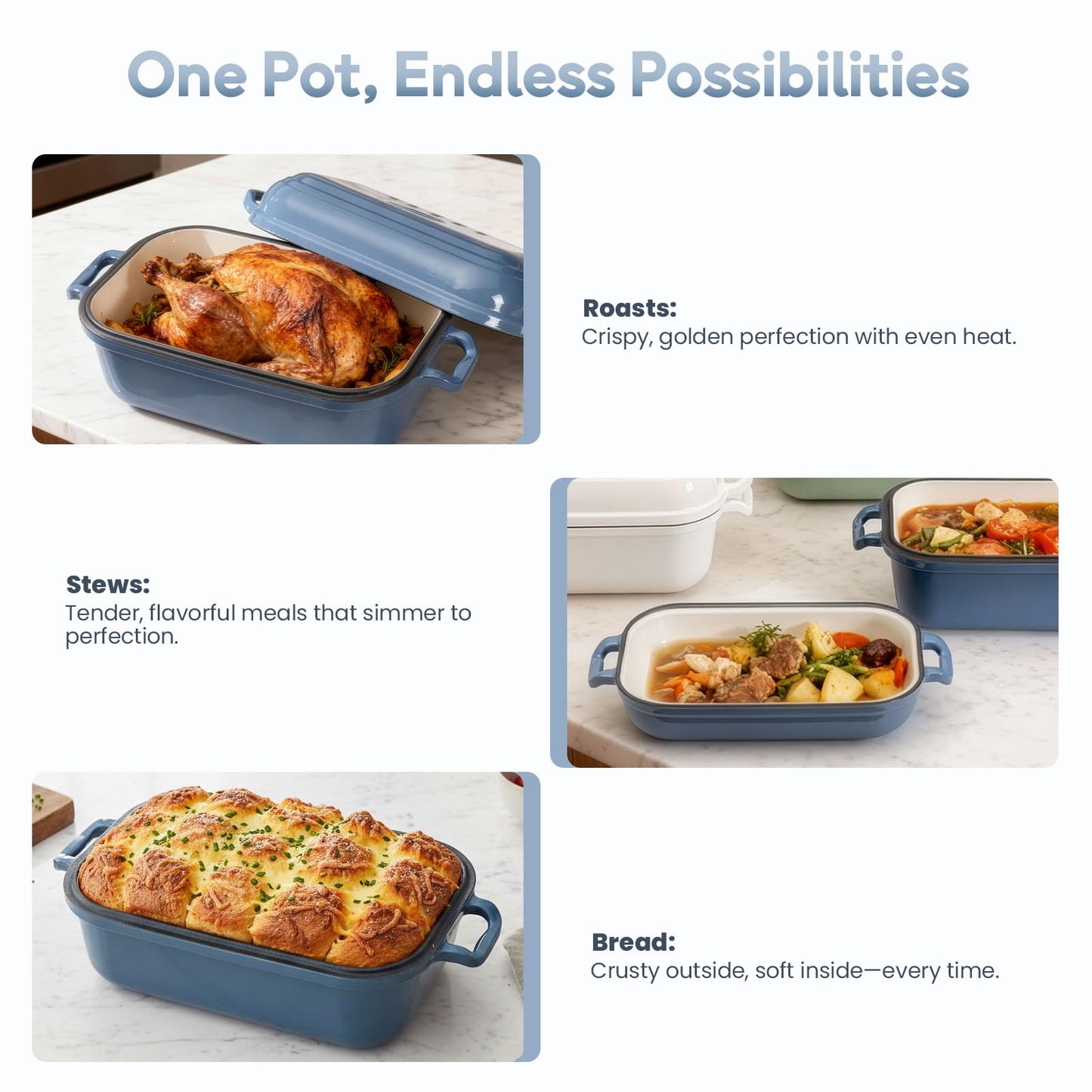 Ryede Dutch Oven for Sourdough Bread Baking, Enameled Cast Iron Dutch Oven Pot with Lid, 10×6 Bread Loaf Pans with Lid for Homemade Bread, Cake, Meatloaf, Oven & Induction Safe (Blue, 3.84 QT)