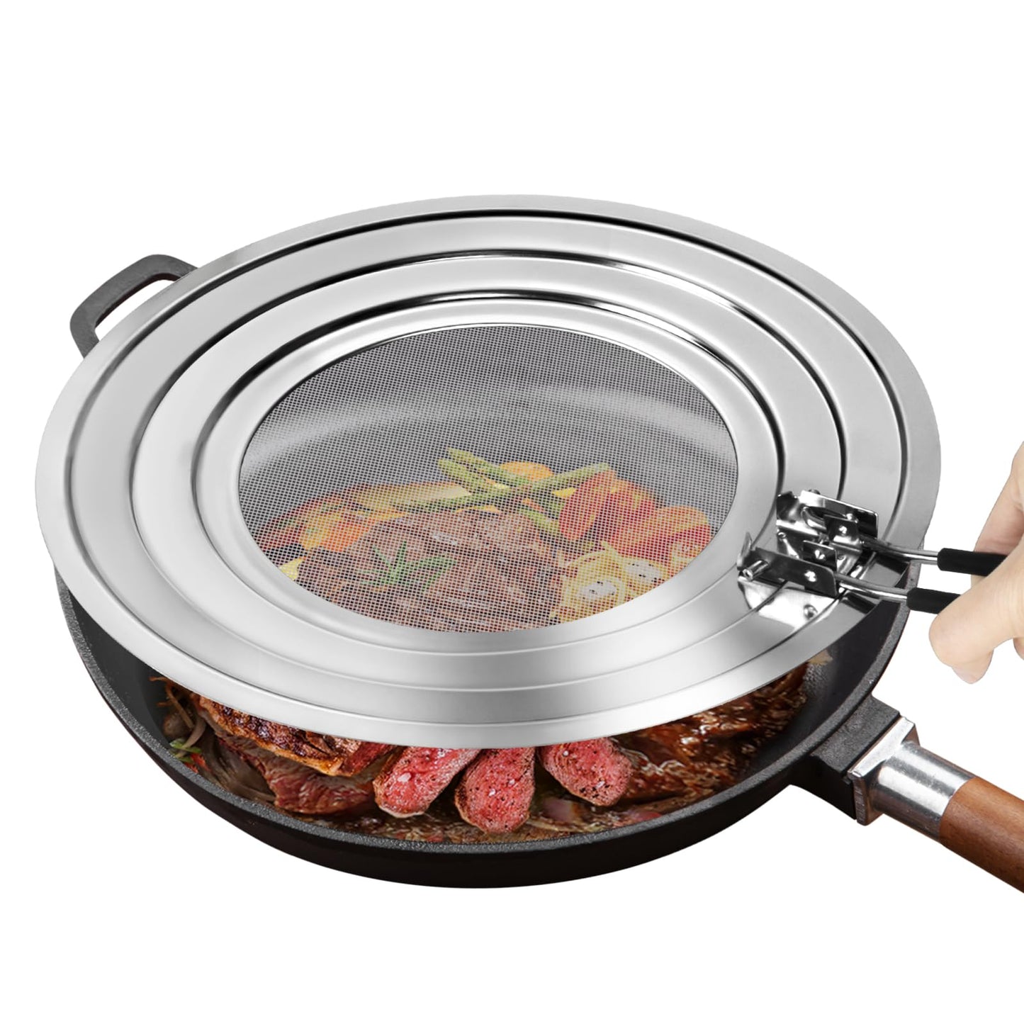 Stainless Steel Splatter Screen for Frying Pan - Grease Splatter Guard with Folding Handle - Cover Oil Splash from Bacon, Oil, or Deep Fryer - Food Strainer and Universal Cookware