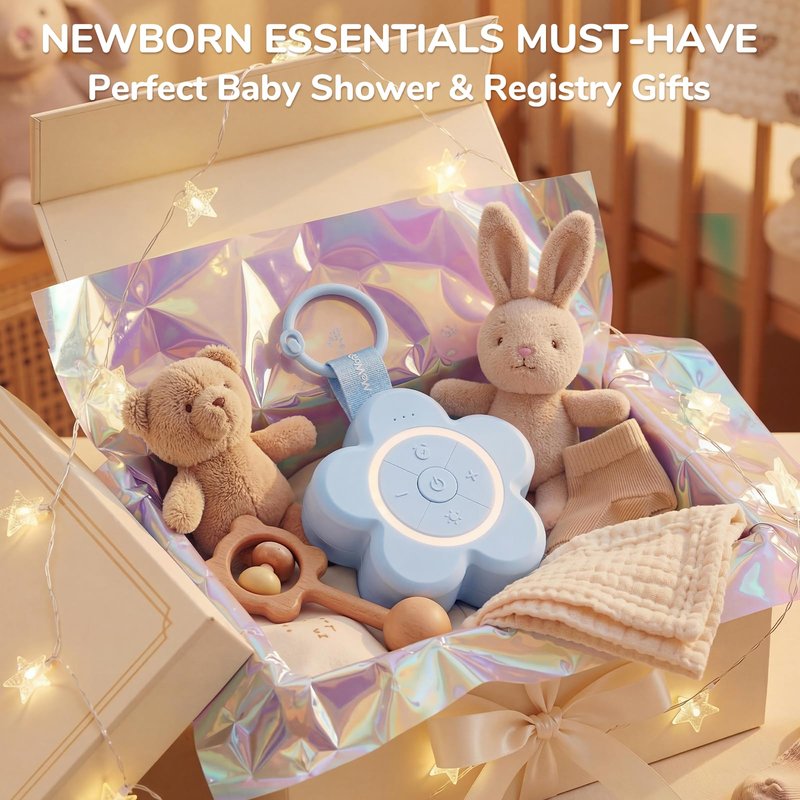 Mewaii Portable White Noise Sound Machine Baby | 25 Soothing Sounds | Rechargeable Travel Sound Machine for Kids with Night Light | Newborn Essentials Shower Gift | Nursery, Home, Sleep Aid (Blue)