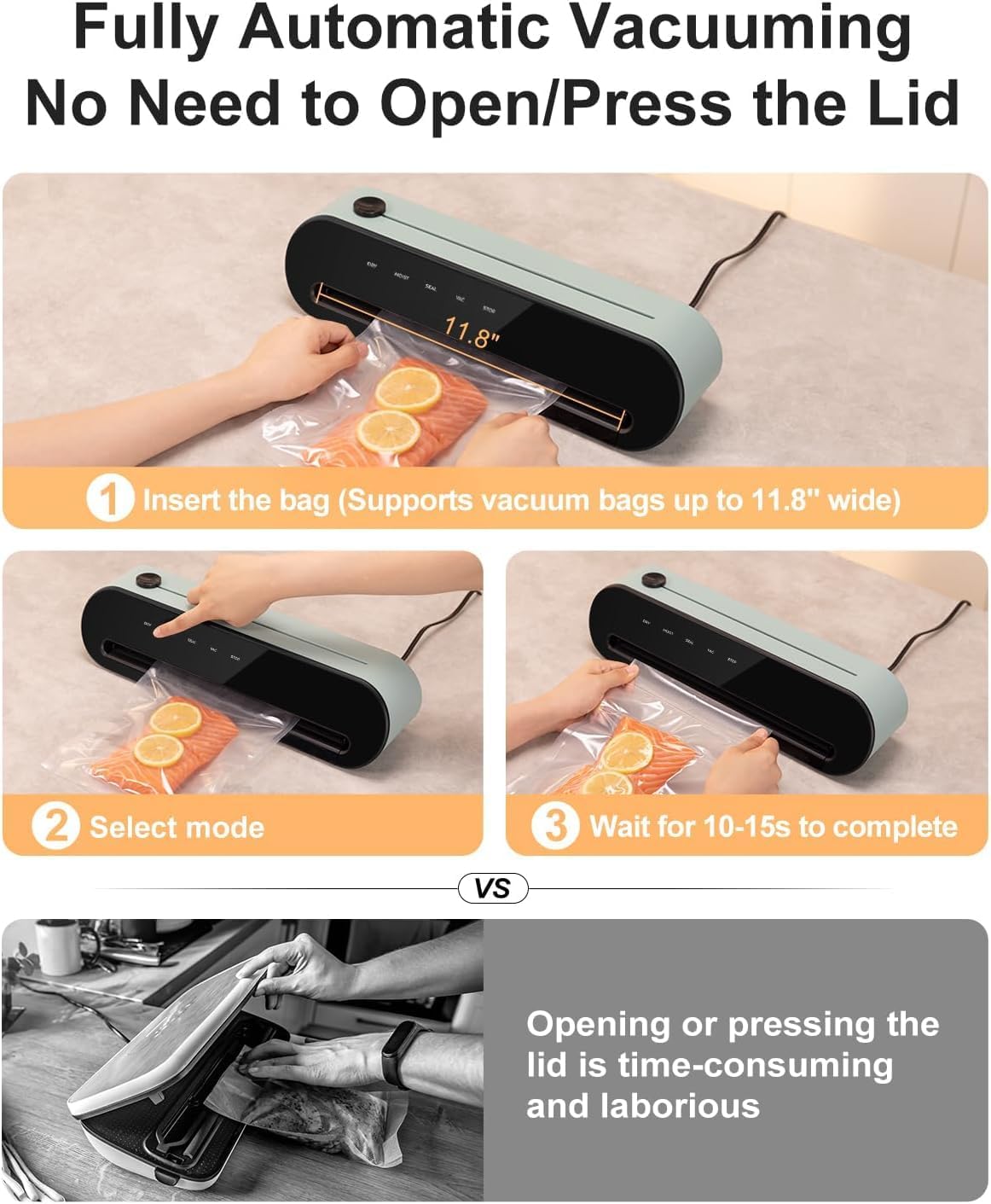 CROWNFUL Vacuum Sealer Machine - Automatic One Touch Food Sealer with Built-in Cutter, 1 Bag Rolls & 5 Bags