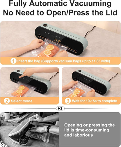 CROWNFUL Vacuum Sealer Machine - Automatic One Touch Food Sealer with Built-in Cutter, 1 Bag Rolls & 5 Bags