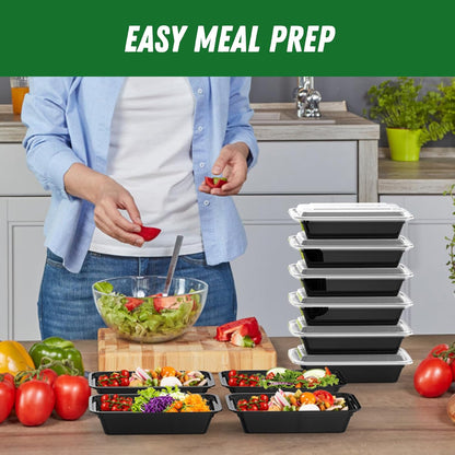 Regine Switzerland 32 oz Meal Prep Containers - 50 Pack Reusable, Leakproof, Microwave & Dishwasher Safe | Black