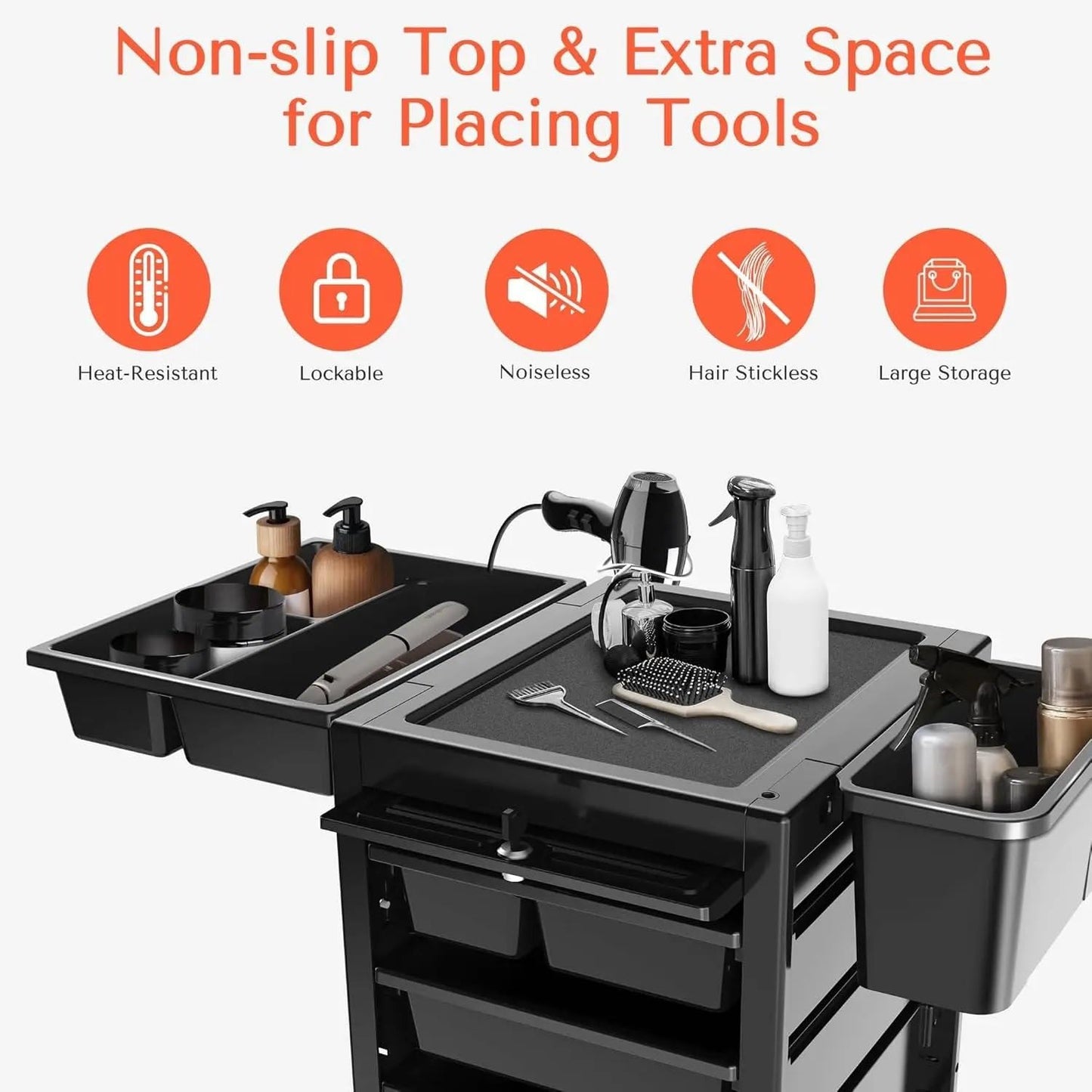 Trolley Premium Lockable Salon Trolley Cart with Wheels and 6 Drawers 2 Bucket,Versatile Salon Cart Hair Storage Rack