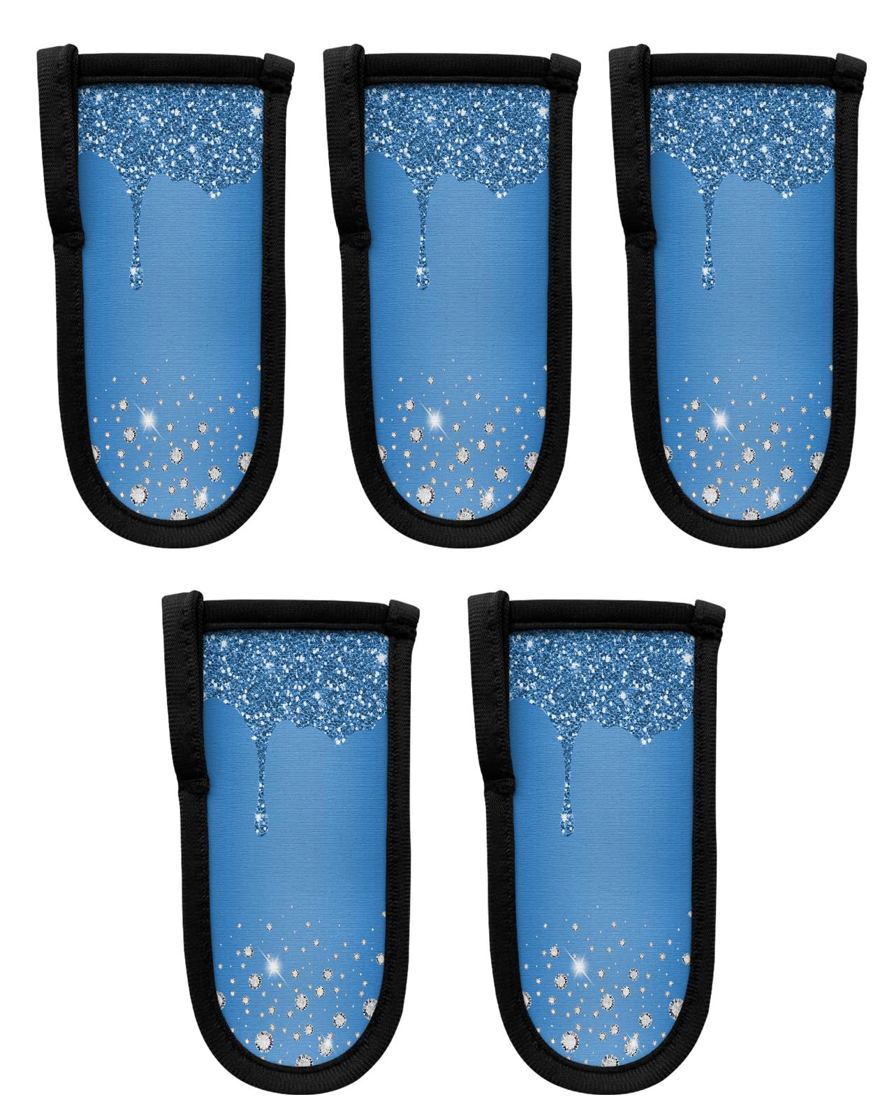 Blue Diamond Hot Handle Holder, Pot Pan Handle Covers, Shiny Modern Art Droplet Texture Cast Iron Skillet Handle Covers, Heat Protecting Pan Handle Sleeves Mitt for Kitchen Cookware, 5PCS