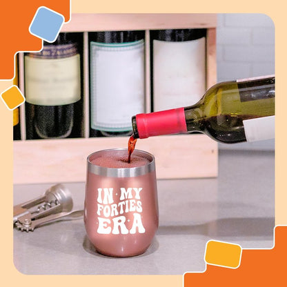 NewEleven 40th Birthday Gifts For Women - 40th Birthday Decorations For Women - 40 Year Old Gifts For Women, Sister, Mom, Daughter, Best Friend - In My Forties Era Wine Tumbler - 12 Oz Tumbler