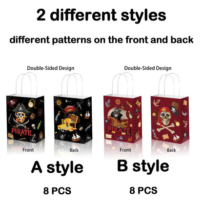 Qpout 16 Pack Pirate Gift Bags, Party Favor Bag Small, Goodie Treat Candy Bags, Pirates Booty Snack Bag, Boys Birthday Baby Shower Halloween Goody Bag