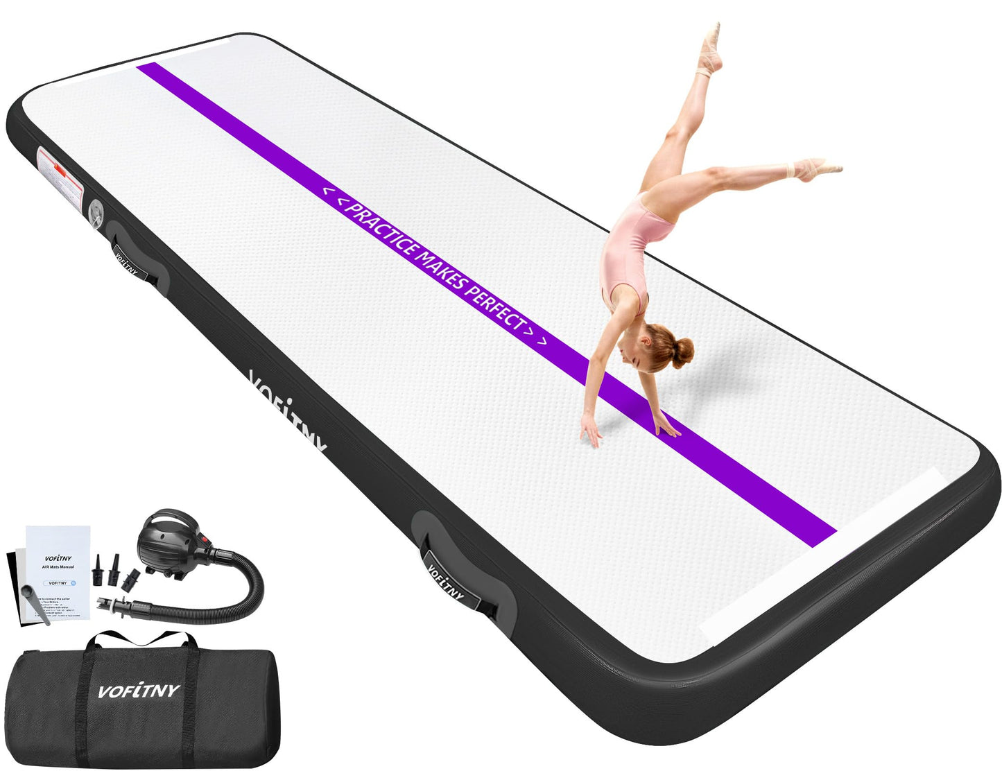 16 ft VOFiTNY Inflatable Gym Mats 4'' Thick Air Mat Tumble Track for home/gymnastics/cheer/tumbling
