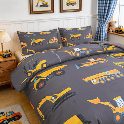 Set Set Sets 2 ZRNBAST Construction Twin Bedding for Boys Dark Grey Trucks Car Kids Comforter Lightweight Microfiber