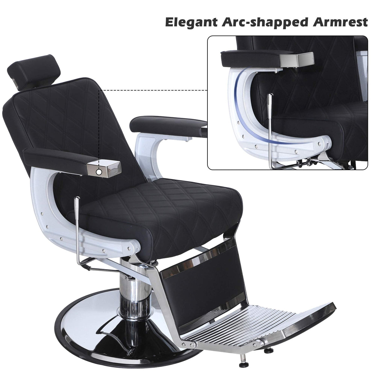 BarberPub Heavy Duty Metal Vintage Barber Chair All Purpose Hydraulic Recline Salon Beauty Spa Shampoo Equipment 3825 (Black with Black Stitches)