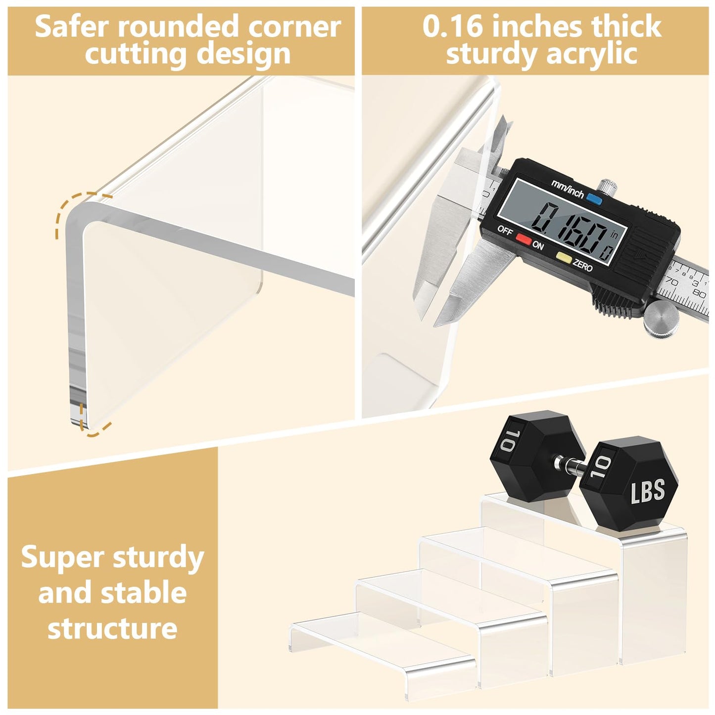 10 Pcs Large Acrylic Display Risers (7" L~9" L), Sturdy Rectangular Dessert Stands, Perfume Shelf Organizer, Clear Riser Stands, Display Shelves for Cupcake, Perfume, Figure, Collection, Decoration.