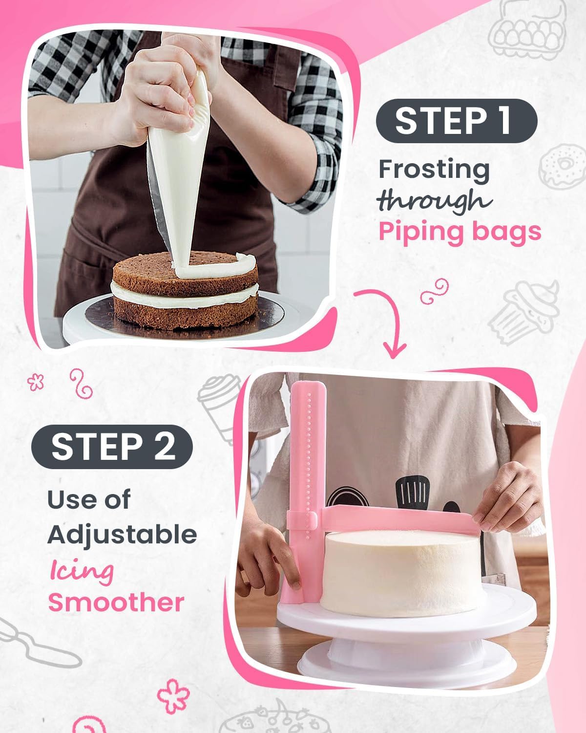 RFAQK 200PCs Cake Decorating Kit with Cake Turntable & Leveler, Baking Supplies Gift Includes 110+1 Piping Bags,55 Icing Tips,2 Frosting Spatulas, Adjustable Scraper, Video Tutorial, Booklet & more
