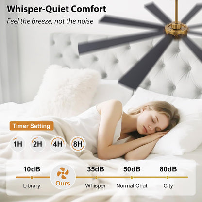 WINGBO 60" Ceiling Fan without Light, Modern Large Ceiling Fan with Remote Control, 6-Speed Reversible Noiseless DC Motor, Gold and Walnut/Black Blades for Living Room, Bedroom & Covered Outdoor