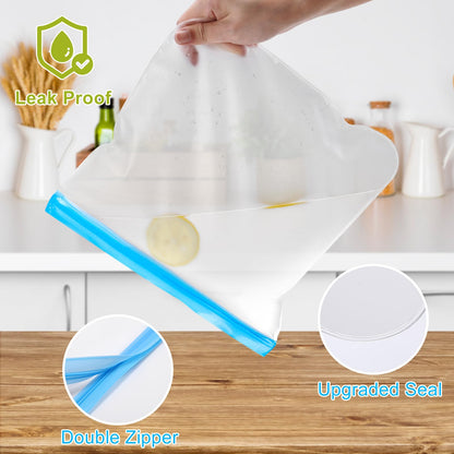 Lerine Reusable 2 Gallon Freezer Bags Dishwasher Safe 13"x15.6", Leakproof BPA Free Reusable Freezer Bags 2 Gallon, Food Storage Bags for Marinate Meats, Vegetables, Home Organization(Gray,2Gallon)
