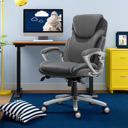 Serta Bryce Executive Office Chair - Ergonomic Computer Desk Chair with Patented AIR Lumbar Technology - Adjustable Height - Memory Foam Body Pillows - 360° Swivel Rolling Base - Bonded Leather - Gray