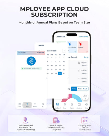 NGTeco Cloud Employee Time Clock, Fingerprint & Card Punch Machine with 2.4G/5G WiFi, 2000mAh Backup Battery, Remote APP/Web Control & AWS Secure Storage (0 Monthly Fee)