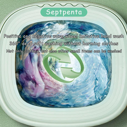 Septpenta 6L Portable Mini Washing Machine with Drain Valve, Foldable Design for Travel, Camping, Baby (Green)