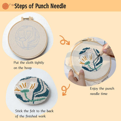 Mooncci Punch Needle Coaster Kit, 6pcs Flower Pattern Needle Punch Kits with Tools and Instructions for Adults Beginners, Great Festival Gift and Decoration Ideas