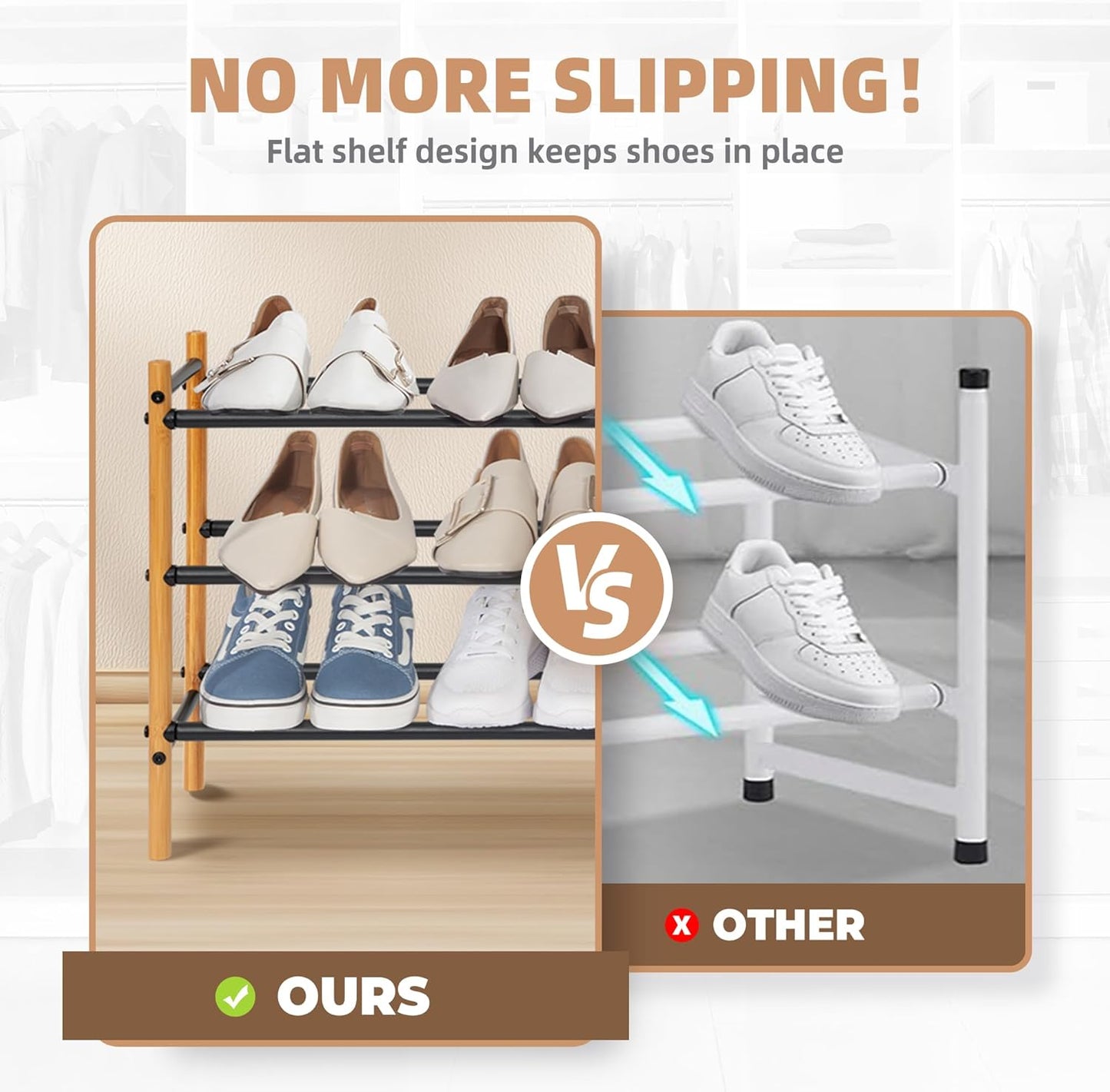 16 Closet, 4 STORAGE MANIAC Expandable Shoe Rack, Pairs Stackable Small Shoe Rack, Metal Adjustable Shoes Organizer
