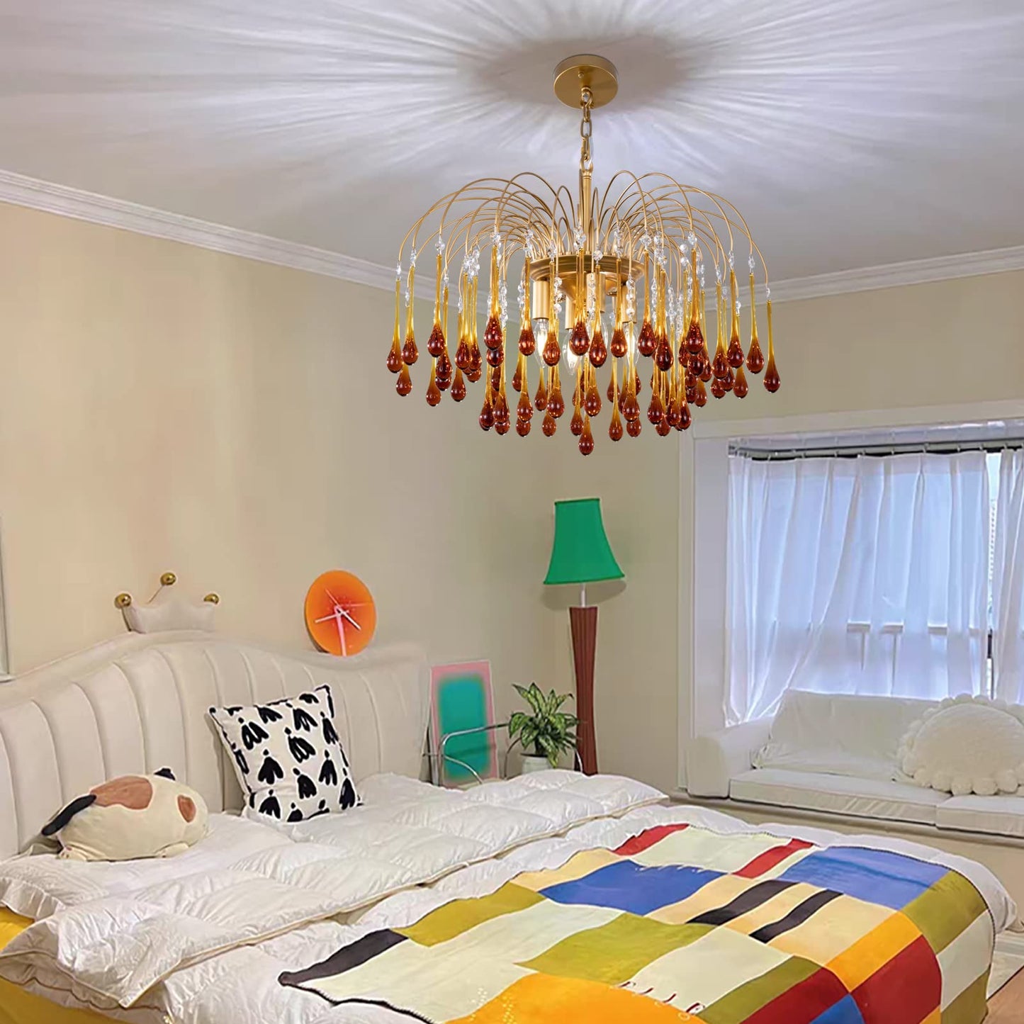 TOCHIC Crystal Gold Chandelier Modern Chandeliers for Dining Room, Raindrop Crystal Chandelier Light Fixture, Vintage Pendant Lighting for Living Room, Bedroom, Bathroom, Foyer, Kitchen Island, 24.5”W