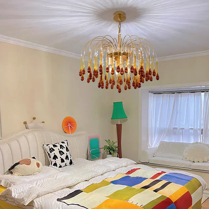 TOCHIC Crystal Gold Chandelier Modern Chandeliers for Dining Room, Raindrop Crystal Chandelier Light Fixture, Vintage Pendant Lighting for Living Room, Bedroom, Bathroom, Foyer, Kitchen Island, 24.5”W