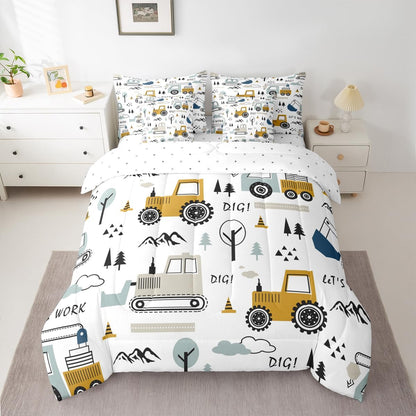 Set 7 Set Set Feelyou Cartoon Car Kids Comforter with Sheets Piece Twin Size Construction Bedding Boys Decor Equipment