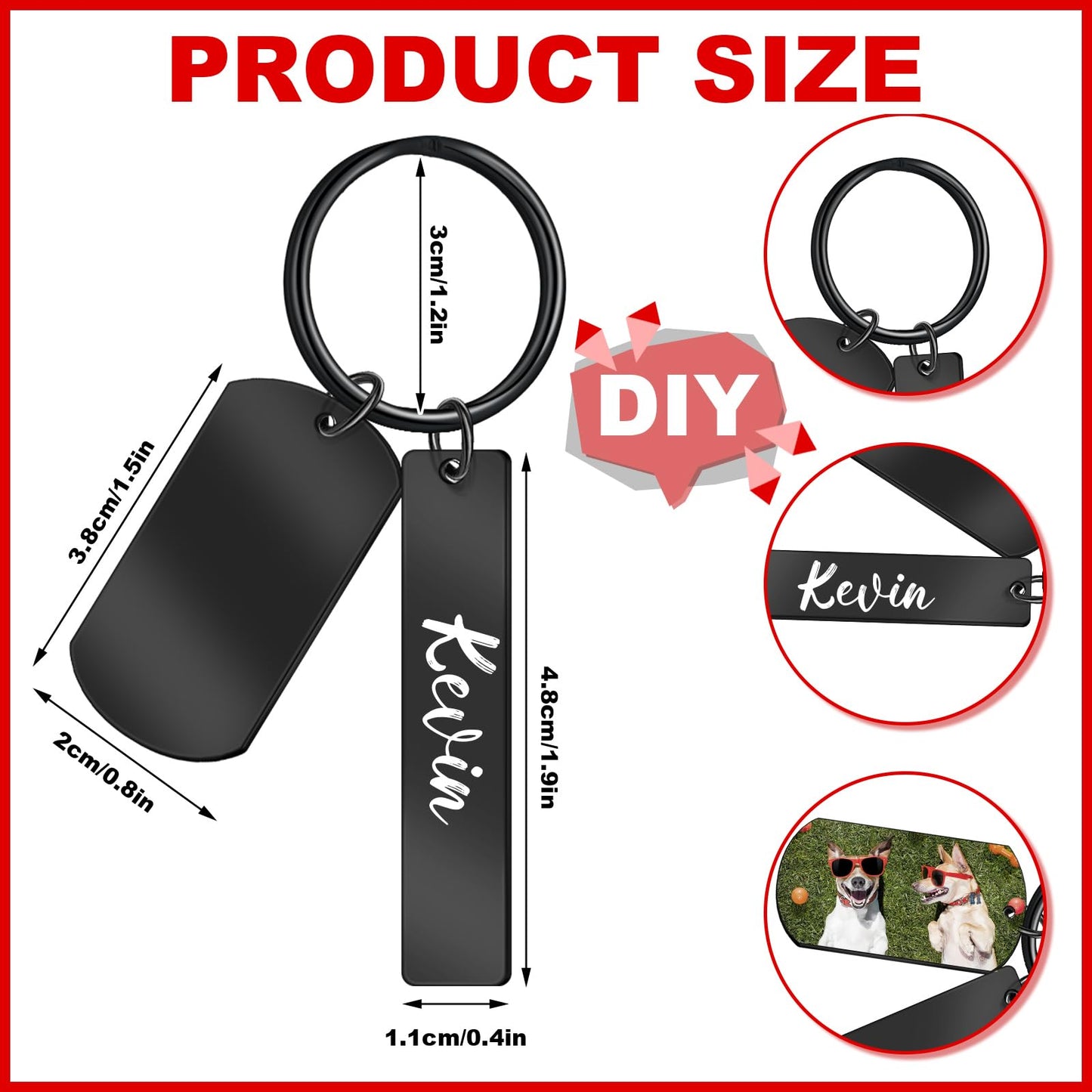 Gisafai 30 Pcs Laser Engraving Stainless Steel Keychain Blanks Engravable Metal Keychains for Graduation Crafts DIY Gifts(Black)