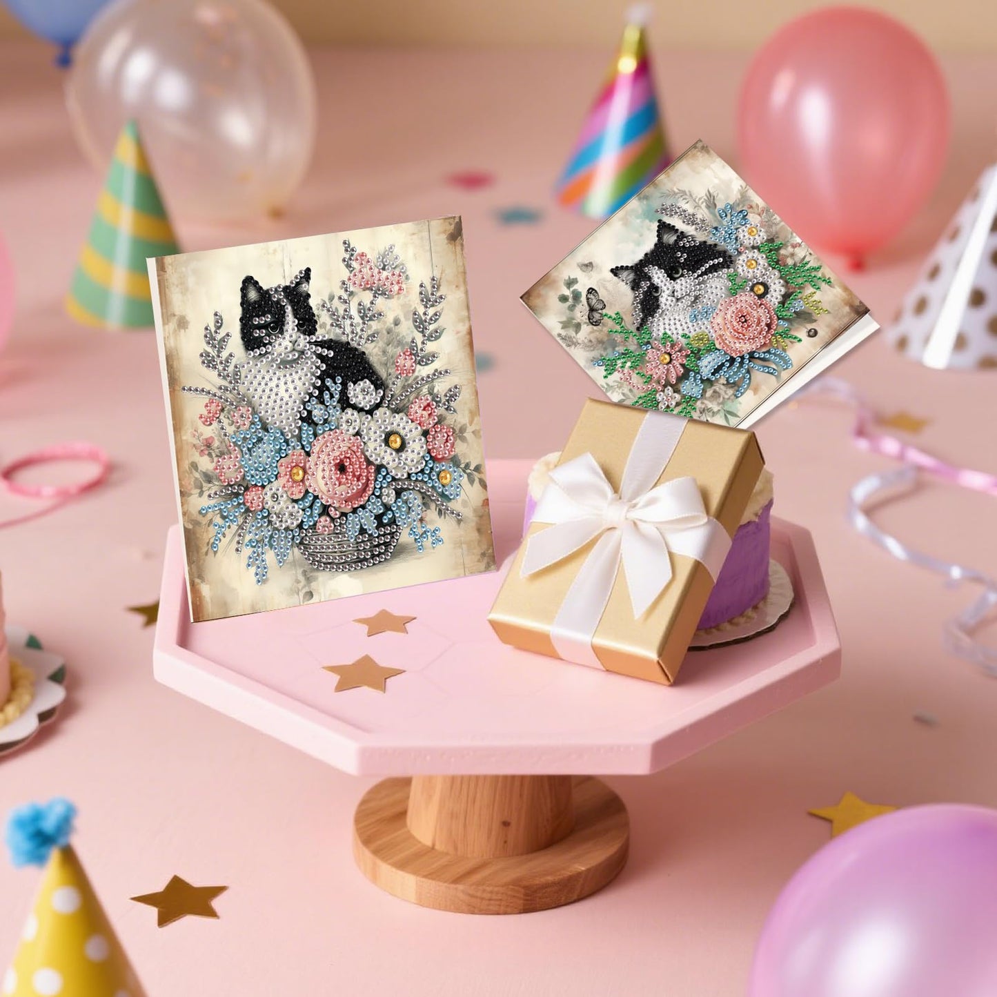 JZHYOAN 6Pcs Cat Diamond Art Card with Envelopes Diamond Painting Cards Crystal Arts Craft Gem Art Gem Painting Mosaic Kit Handmade Birthday Greeting Cards for Holidays Cross Stitch Kit Gift