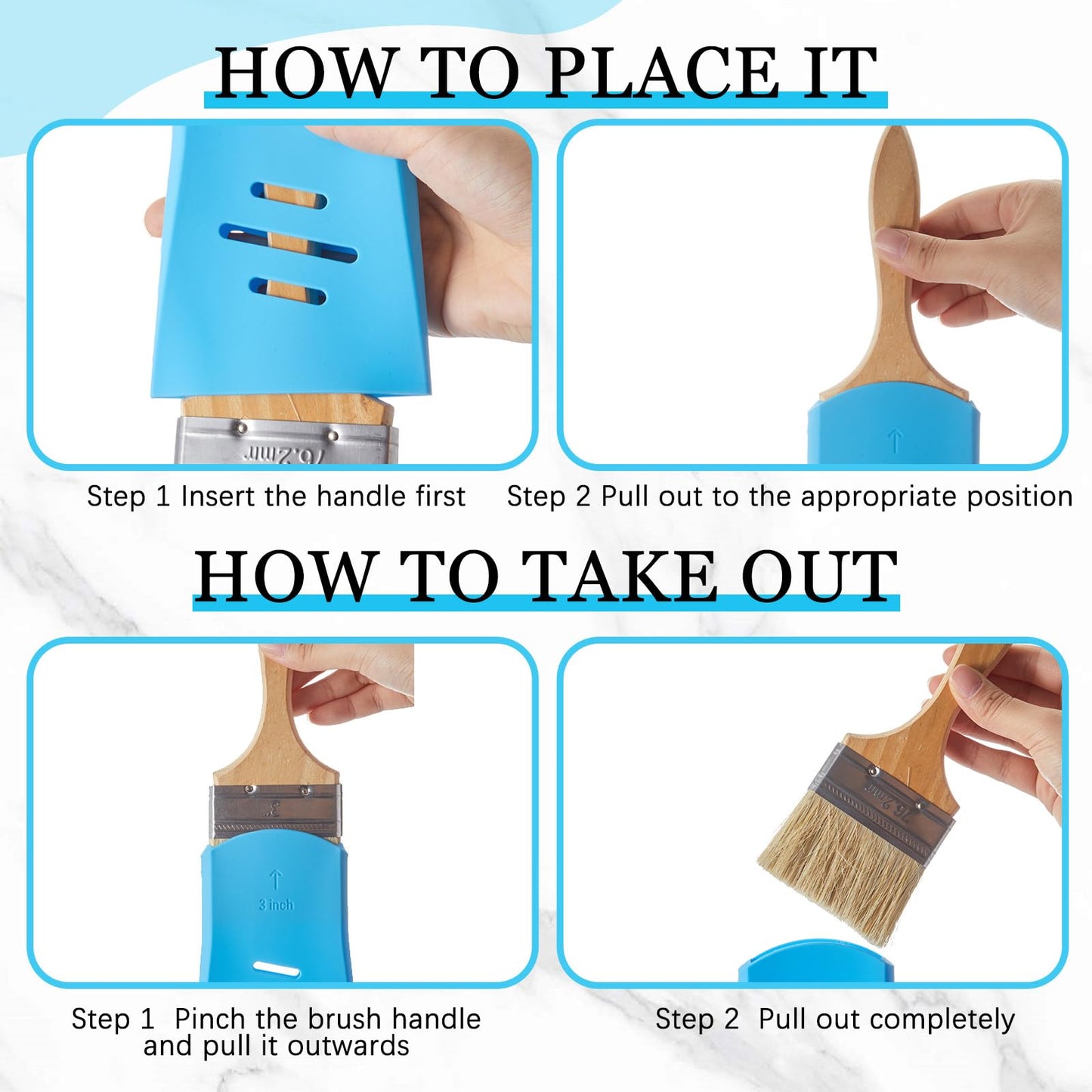 Joyfolk 6 Pcs Paint Brush Cover Silicone Multiple Sizes Paint Brush Case Sleeves Protects Bristles Keeps Shape for 2inch 2.5inch and 3inch for Storage and Organizer Blue White Red