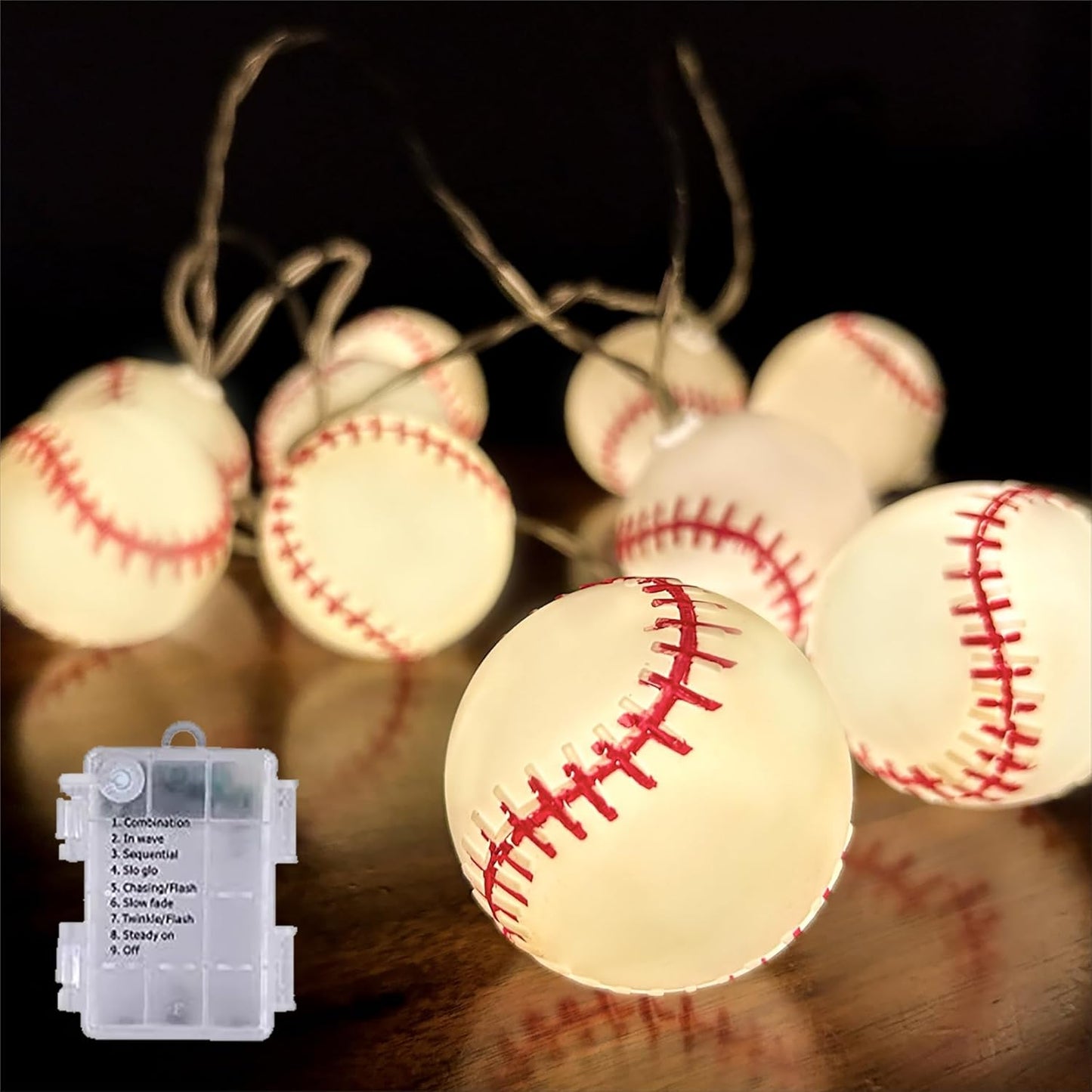 20 14FT Baseball String Lights LED Baseball Decor Battery Powered Indoor/Outdoor for Boys Room Ball Sport Theme Party