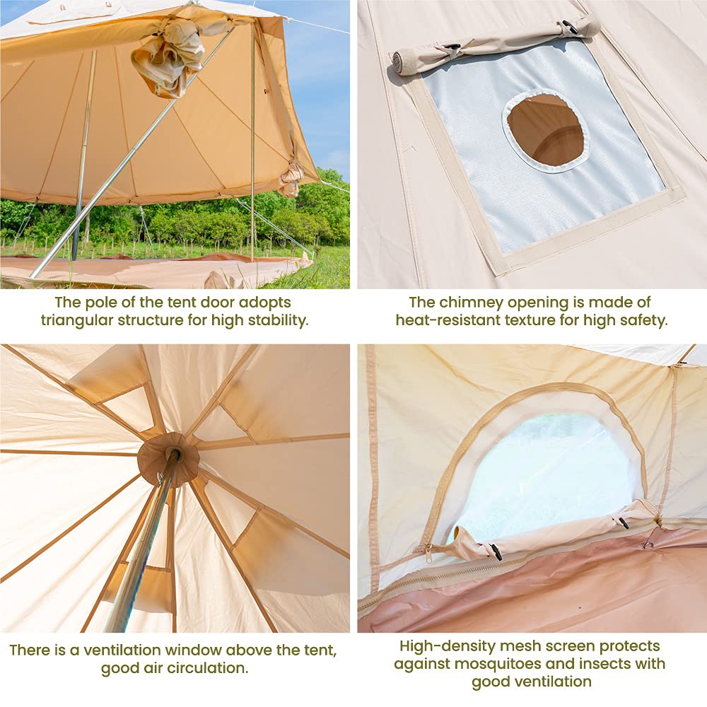 MC TOMOUNT Canvas Tent Bell Tent Yurt with Stove Jack Zipped Removable Floor for Glamping Truck Car Camping