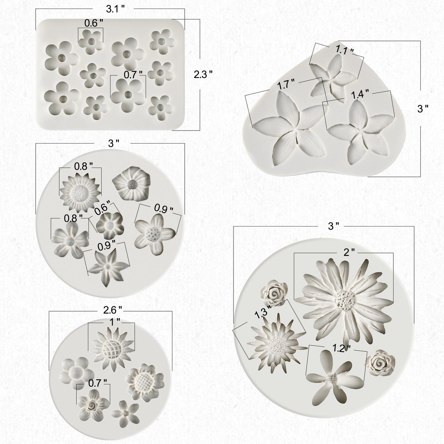 JOERSH 5PCS Silicone Flower Molds, Non-Stick Daisy Sunflower Fondant Chocolate Molds for Dessert Cake Decorating, Cupcake Topper, Cake Pop, Candy