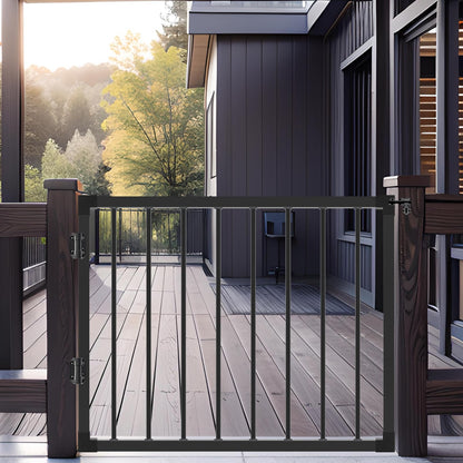 Deck Fence Gate Outdoor, 42‘'Hx48‘'W Deck Gate, Black Heavy Duty Steel Anti-Rust Door with Customizable Width, Metal Gate for Residential, Yard, Patio(No Hinge)