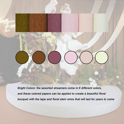 57 Pcs Brown Crepe Paper Flower DIY Kits 6 Rolls Crepe Paper Sheets 50 Pcs Floral Iron Wires 10 Inch x 8 Feet Crepe Paper Sheets for Birthday Party Wedding