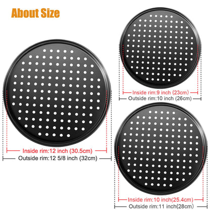 Handook Pizza Pan Set, Carbon Steel Pizza Pan with Holes, for Oven Baking Supplies & Home, Kitchen, Restaurant（9 Inch &10 Inch &12 Inch）