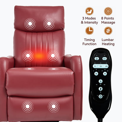 KEIKI 4-in-1 Manual Swivel Rocker Recliner Chair for Living Room, Faux Leather Nursery Glider Rocking Chairs with Back Massager & Heat, Engineered for Compact Apartment Comfort Lounging Daily, Red