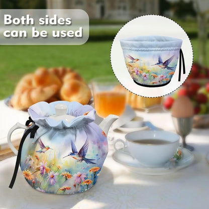 Floral Hummingbird Tea Pot Cosy, Cotton Tea Cozy for Teapot Cover, Insulated Kettle Cover for Home Kitchen