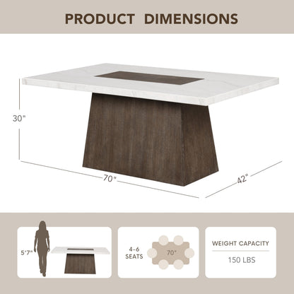 Furniture of America Rafferty Modern Solid Wood 70-inch Rectangle Dining Table with Genuine White Marble Tabletop and Tapered Pedestal Base, Seats up to 6, for Home Kitchen, Living Room, Dark Walnut