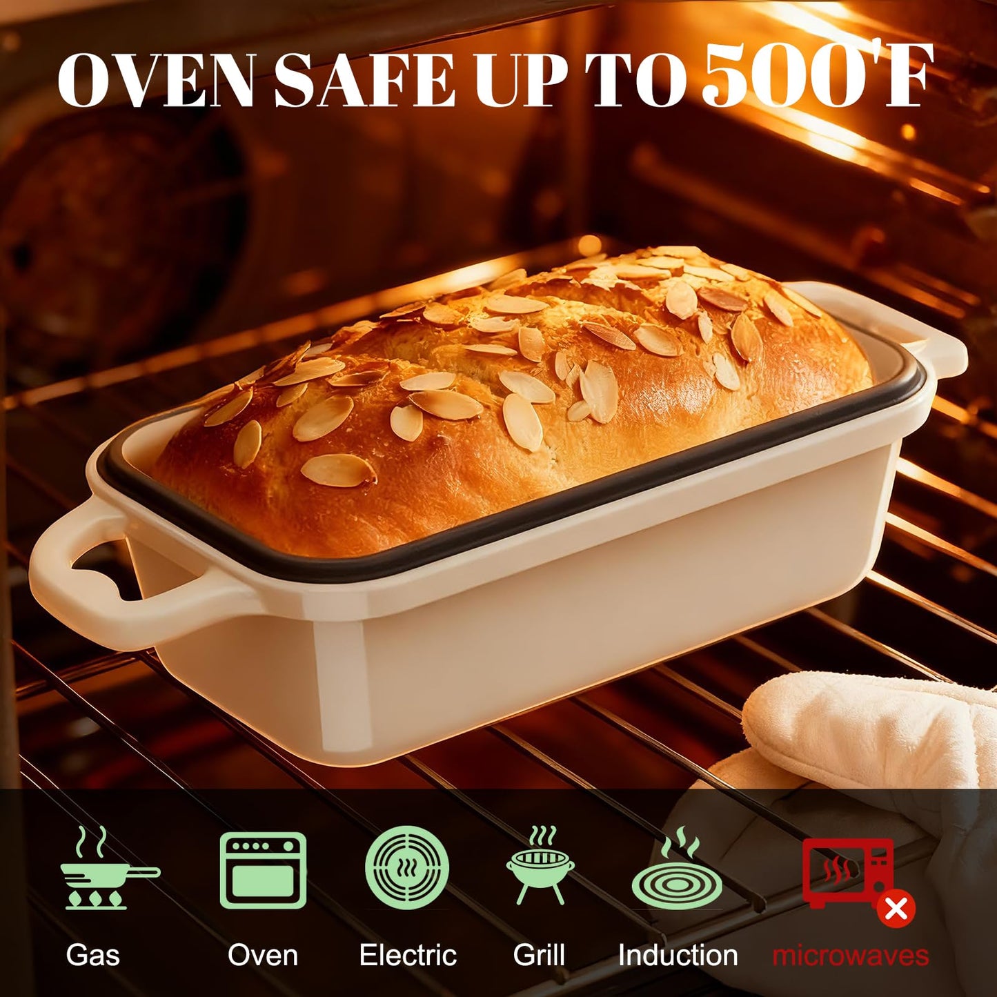 DYCYRQ Enameled Cast Iron Sourdough Bread Dutch Oven, Cast Iron Loaf Bread Pan for Homemade Bread Baking, 2PCS 8.5 x 4.5 Inch Meatloaf Pan with Lid, Oven Safe, Cream