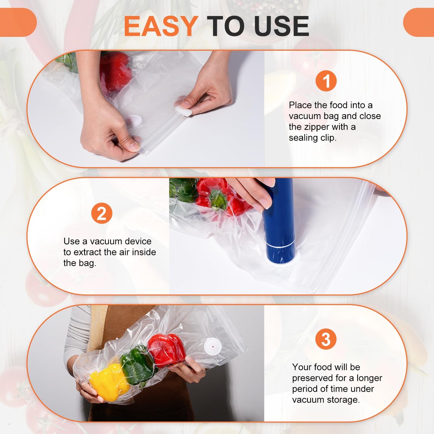 60PCS Vacuum Sealing Bags, Reusable Vacuum Sealer Bags for Food, BPA-Free Vacuum Zipper Bags, Sous Vide Bags for Food Storage (S, M, L, XL)