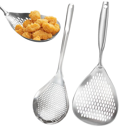 KAYCROWN Skimmer Slotted Spoon, 2 Pack Stainless Steel Pasta Spider Strainer Ladle for Frying and Cooking, Frying Strainer Spoon, Kitchen Cooking Skimmer Colander