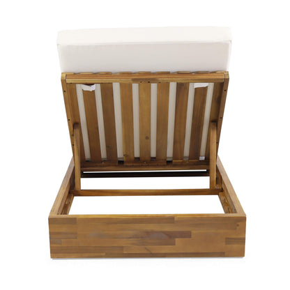 Abraham Outdoor Acacia Wood Chaise Lounge with Cushion (Set of 2), Teak and Cream