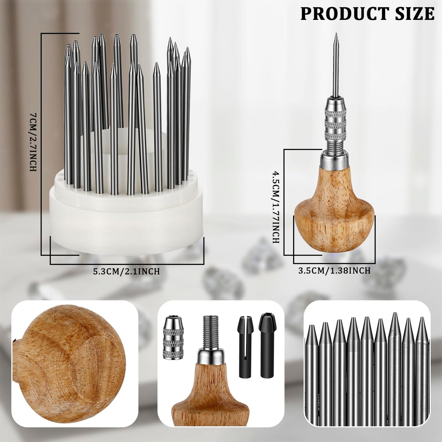 Setting Tools, 24pcs Beading Tools Beader Set for Stone Setting Graver Jewelry Equipments Tool Stone Bead Grain Tool Bead Grain Graver Jewelry Equipments