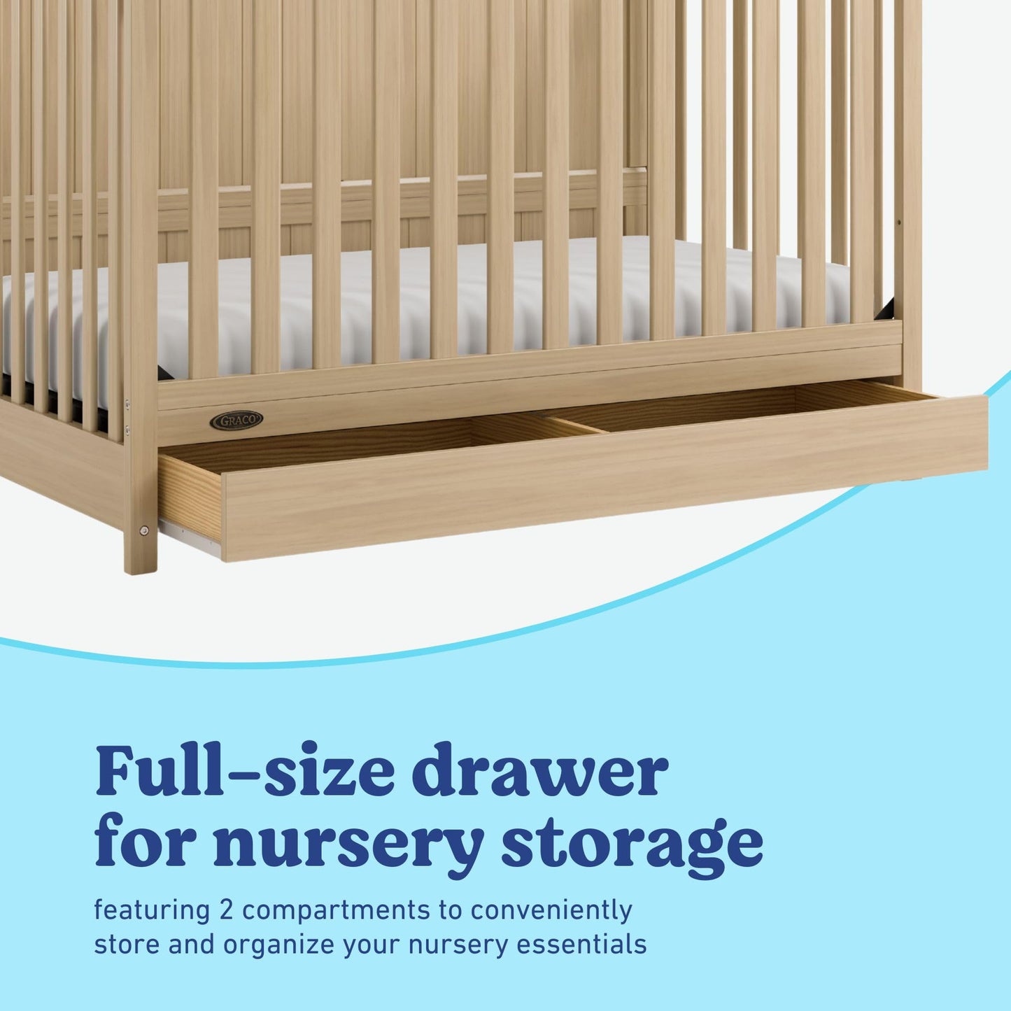 Graco Hadley 5-in-1 Convertible Crib with Drawer – GREENGUARD Gold Certified, Fits Standard Crib Mattress, Converts to Toddler Bed, Daybed and Full Bed, 4 Adjustable Mattress Heights (Driftwood)