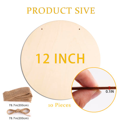 KOOCHOICE 10Pcs 12 Inch Wood Circles for Crafts, Unfinished Wood Rounds, DIY Wooden Projects, Wood Burning, Painting, Valentines Day Decor DIY Crafts Gifts