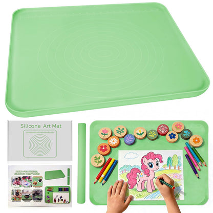Large Silicone Mat for Crafts, 24"X19.7" Art Mat with Raised Edges for Clay, Resin, Slime, Jewelry-Making Table Protection Heat-Resistant Paint Mats, Green
