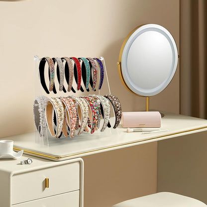 Headband Holder Organizer, Acrylic 2-Tier Clear Headband Display Stand for Girls and Women (13.4in Height)