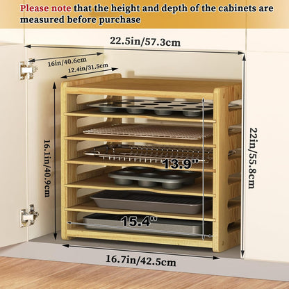 sandpaint 7 Tier Wooden Tray Dividers for Cabinets, Kitchen Cookie Sheet Organizer for Cabinet, Vertical pans, Baking trays, Cutting Board