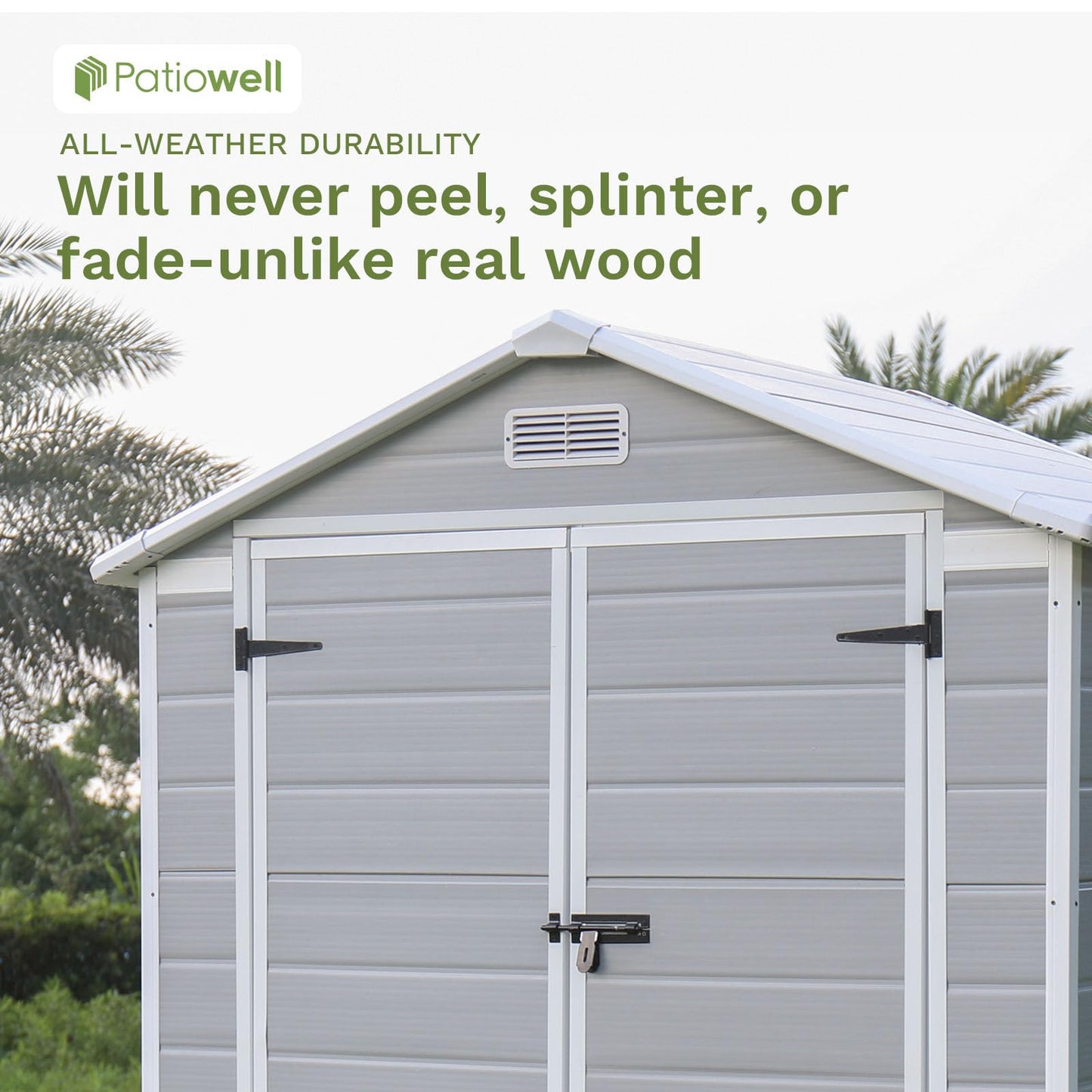Patiowell 6x4 FT Resin Outdoor Storage Shed with Floor, Plastic Storage Shed with Lockable Door, Outside Shed Perfect to Store Patio Furniture, GardenTools Bike Accessories, Lawn Mower, Light Gray